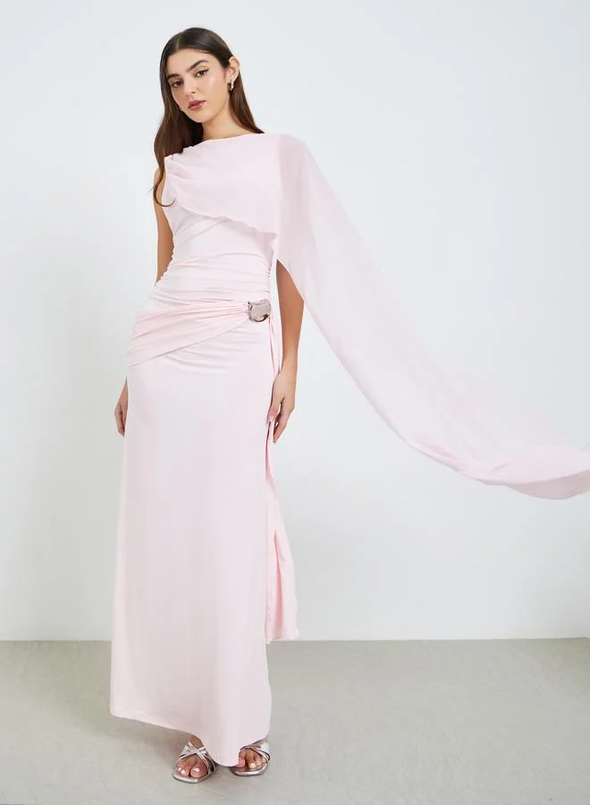 Styli Women Pink Embellished One-Shoulder Maxi Dress